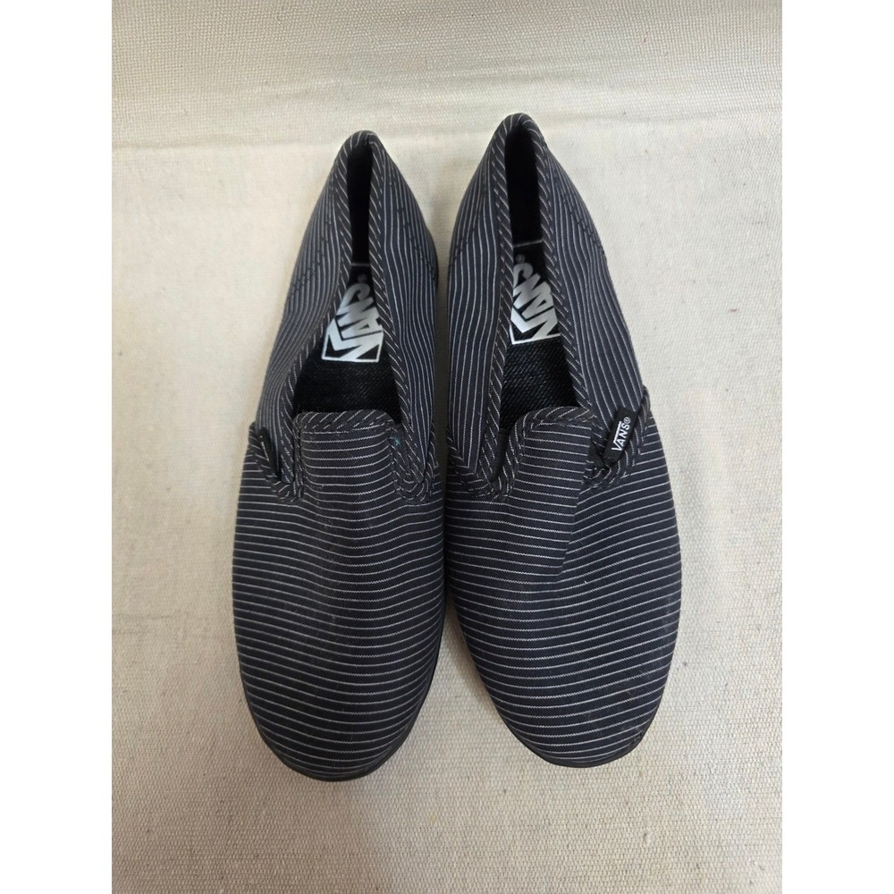 Vans Slip On Pinstripe Black White Canvas Sneakers‎ Mens 4 Womens 5.5 T375